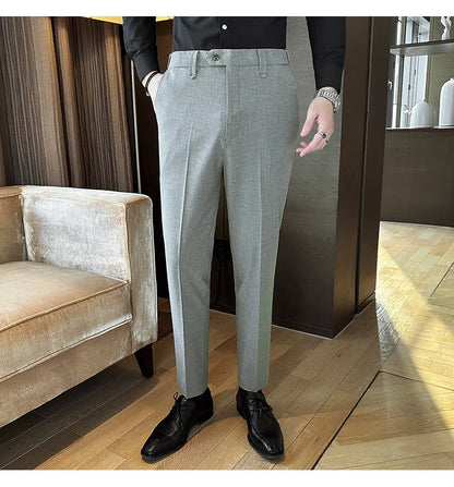New Men Casual Solid Color Suit Pants Fashion Men Slim Fit Business Social Dress Pants Formal Wedding Social Party Male Trousers