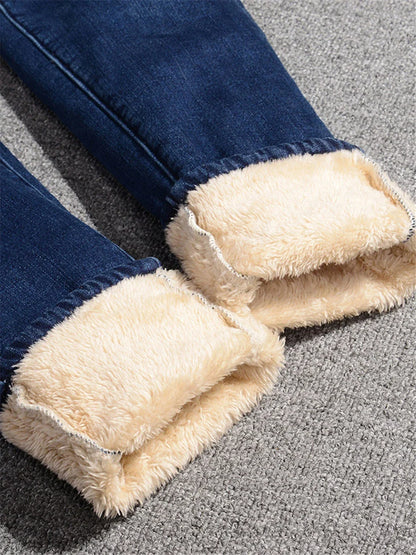 Winter Pencil Jeans Women Thicken Lamb Fluff Skinny Denim Pants High Waist Warm Lambwool Lined Stretch Vaqueros Big Size 34 Jean