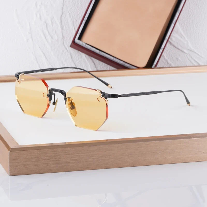 Boundless Light Luxury Sunglasses for Men Women Alloy Irregular Square Handmade Brand Design UV400 Top Quality Rimless with Case