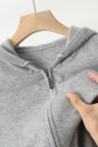 2025 New Men Knitted Plane Hooded Cardigan Cashmere Sweater Zipper Design Pocket Decoration High quality Thick Warmth Hoodie