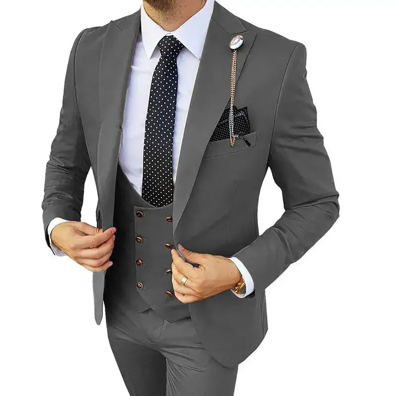 Men Suits 3 Pieces Orange Solid Single One Button Business Slim Fitting Suitable for Wedding Banquet Set Jacket Vest Pants