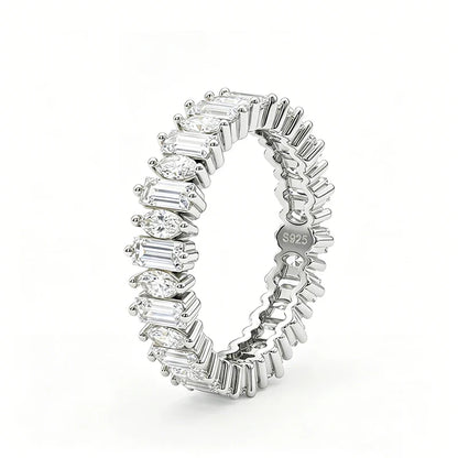 18k Plated 2*4mm Full Moissanite Rings for Women Emerald Cut Full Eternity Band S925 Sterling Silver Pass Diamond Tester