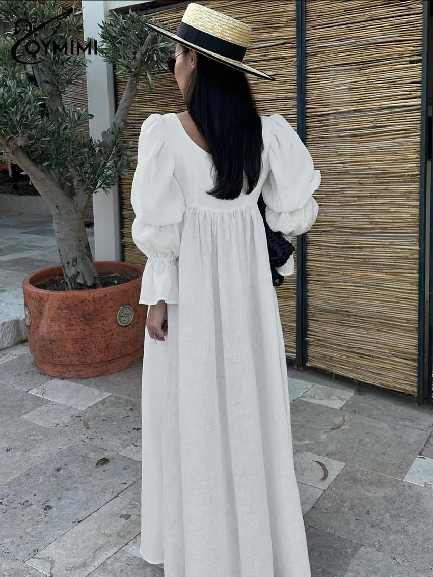 Fashion Black Lace-Up Dresses 2025 Woman Elegant Square Neck Long Sleeve Dresses Casual High Waisted Ankle-Length Dress