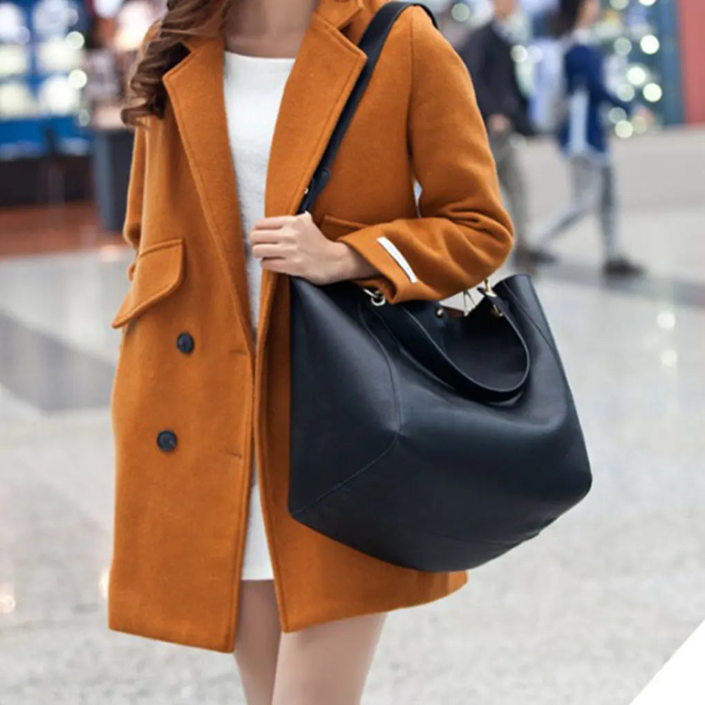 2PCS Luxury PU Leather Large Capacity Tote Bag Classic Women’s Handbag with Hand Coin Purse Top-Handle Shoulder Bag