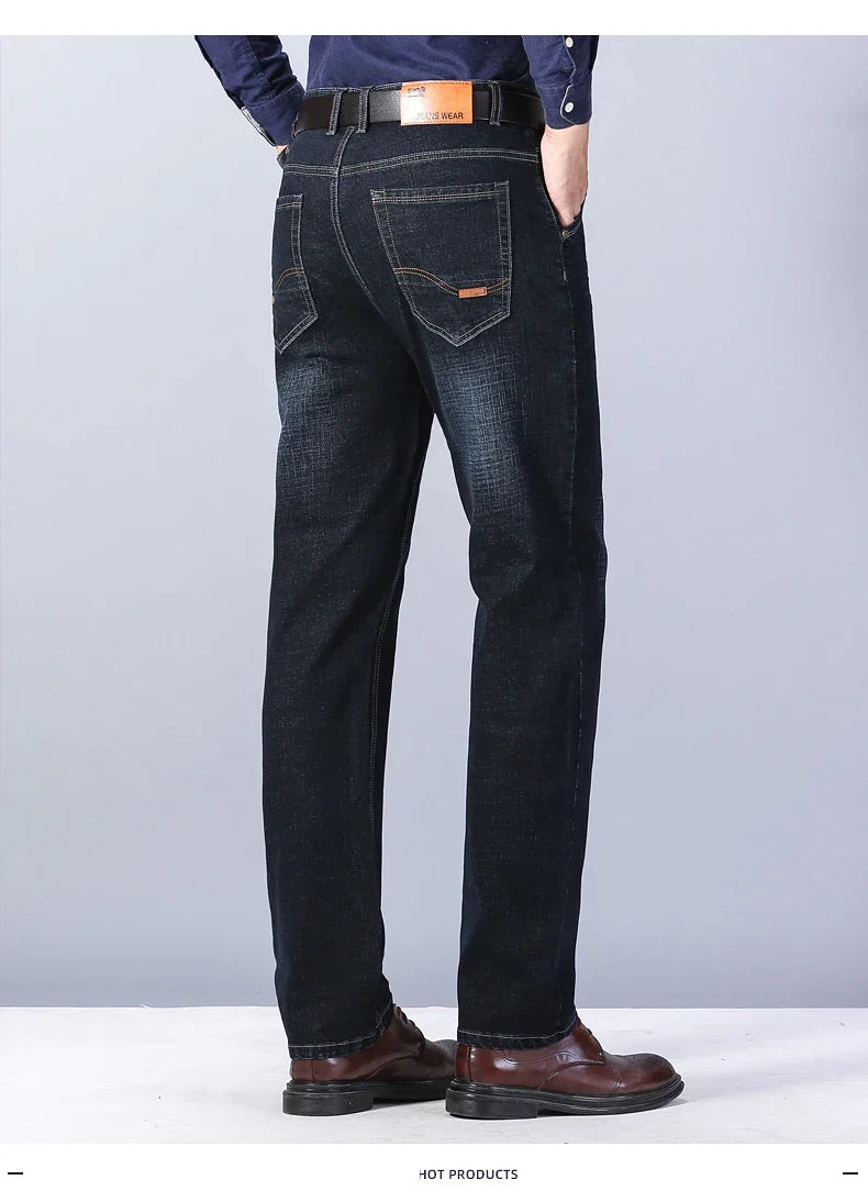 New Men's Fashion  Business Casual Stretch Slim Jeans Classic Trousers Denim Pants Male Black Blue