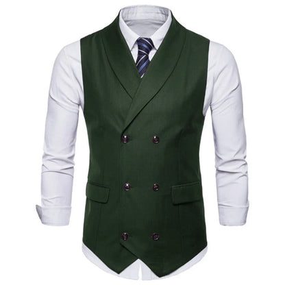 Men Vest White Solid Double Button With Lapel Waistcoat For Wedding Banquet Prom Business Office Work Casual Daily Men Suit Vest
