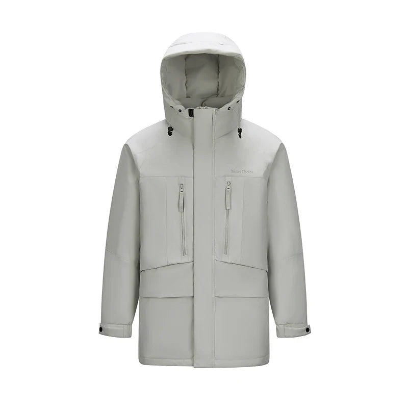 Mid-Length Down Jacket Men Color Block Hooded Sports Style Coat 2025 New Winter Trendy Look