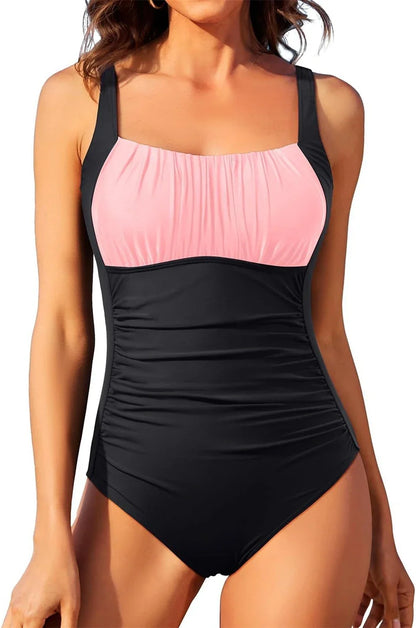 One Piece Ruched Front Swimsuit 2026 Women Vintage Solid Print Swimwear Padded Bathing Bodysuit Bather Swimming Beachwear Summer