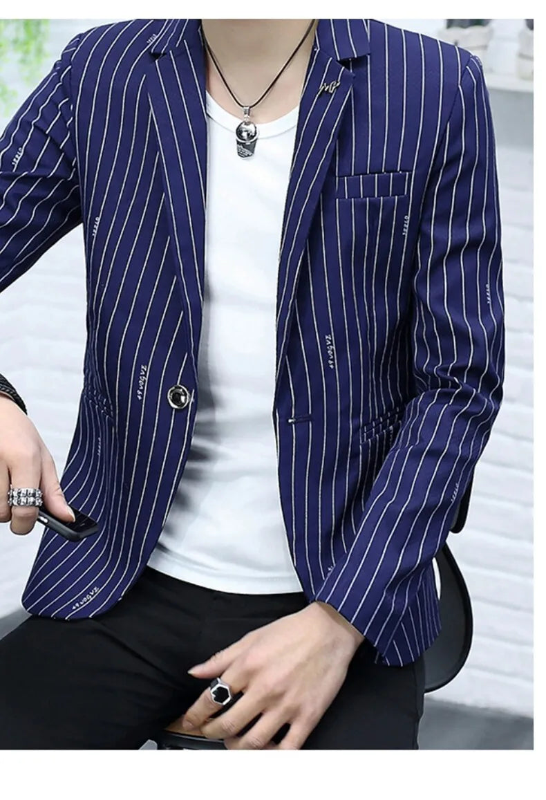 Blazer Summer Men's Fashion Gentleman Business Korean Version Trendy Performance Striped Banquet Host Casual Wedding Blazer