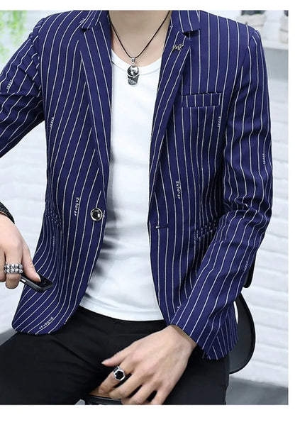 Blazer Summer Men's Fashion Gentleman Business Korean Version Trendy Performance Striped Banquet Host Casual Wedding Blazer