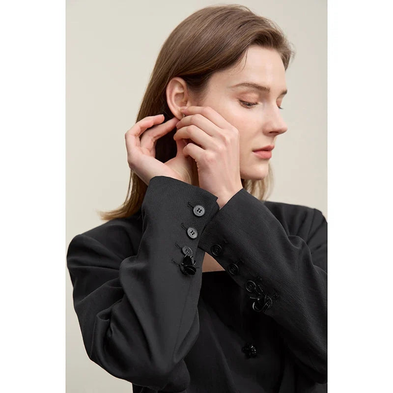 Women's Jacket 2026 Autumn New Bead Sheet Flower V-Neck Women's Blazer Straight Elegant Shoulder Pad Blazers Top 12621026