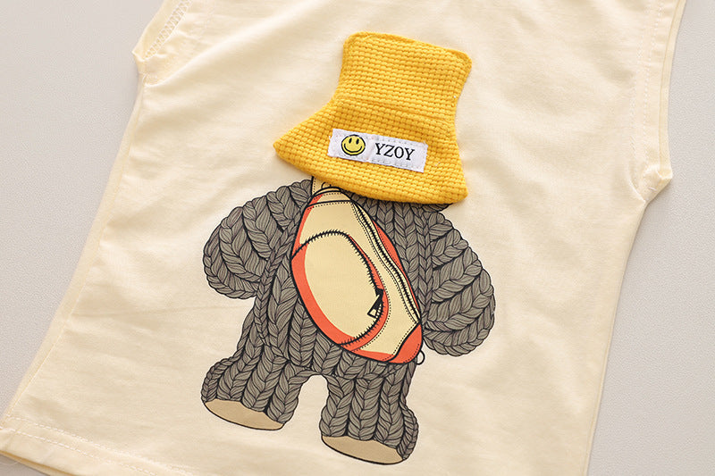 Korean Children Summer Sets Girl Boy Sleeveless Vest Shorts Suit Child Clothing Fashion Outfits Kids Costume