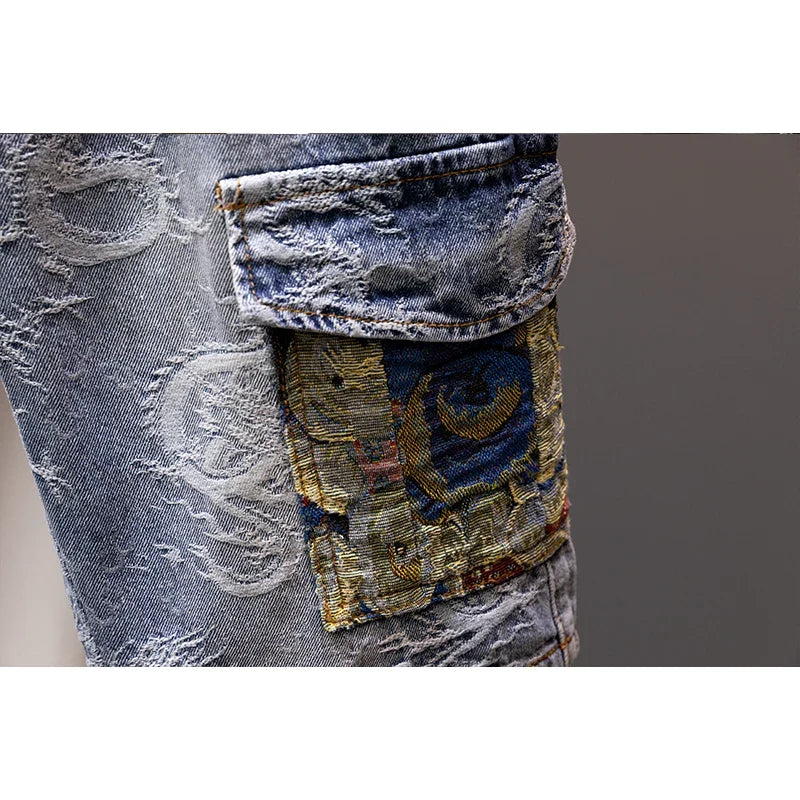 Printed Men's Clothing Denim Shorts Men Summer New Fashion Bermuda Jeans Street Wear Straight Personality Male Short Pants