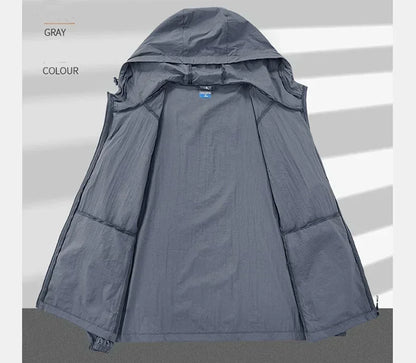 Summer Outdoor Quick Dry Sun-Protective Thin Jacket Men Hiking Fishing Cycling Hooded Gym Sport Windbreaker Ultra Light Coats