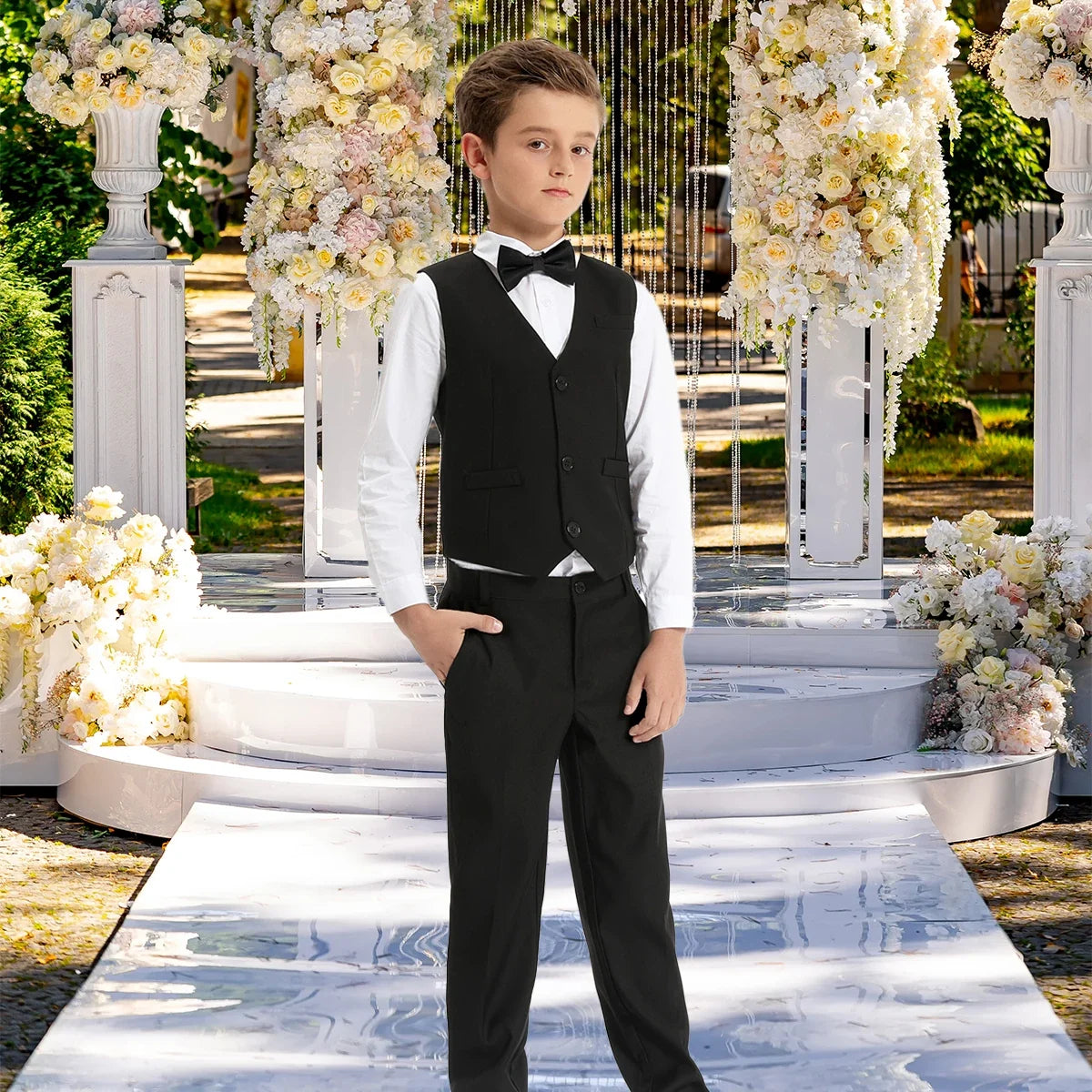 Kids Clothes Boys Suit Wedding Flower Formal Easter Child Party Ceremony Birthday Costume Photography with Vest Pants 5PCS