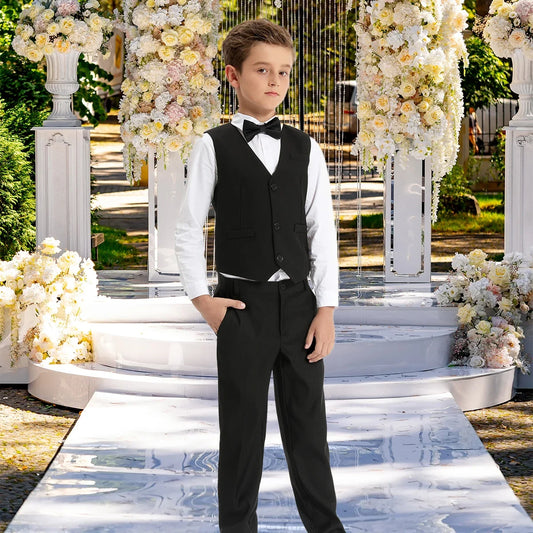 Kids Clothes Boys Suit Wedding Flower Formal Easter Child Party Ceremony Birthday Costume Photography with Vest Pants 5PCS