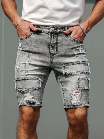 Men's Vintage Ripped Denim Shorts - Loose Streetwear