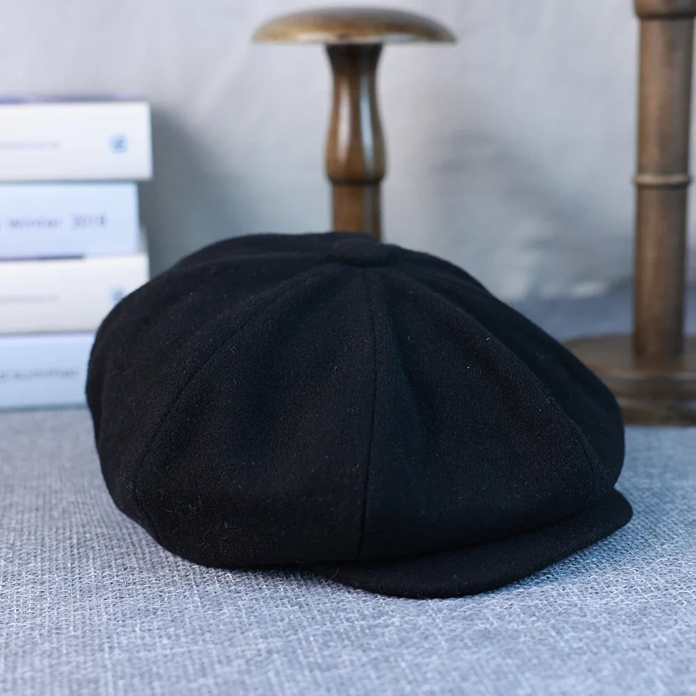 New Wool Newsboy Cap Black Khaki Men Women British Gatsby Retro Hat Driver Flat Cap for Male Vintage Beret for Men 009