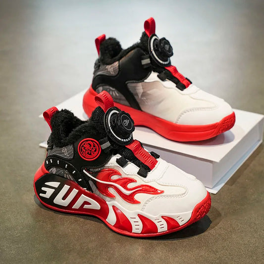 New autumn/winter 2025 children's basketball shoes with waterproof leather surface and training sports shoes for boys and girls