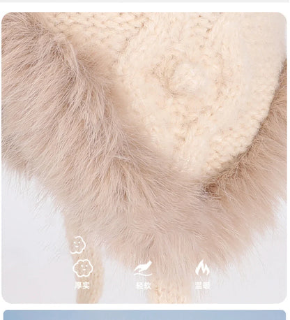 New Thick Warm Women Winter Hat Skullies Beanies Knitted Fur Hat Three Fur Ball Beanie Hat Female Earflap Cap Russian Hat