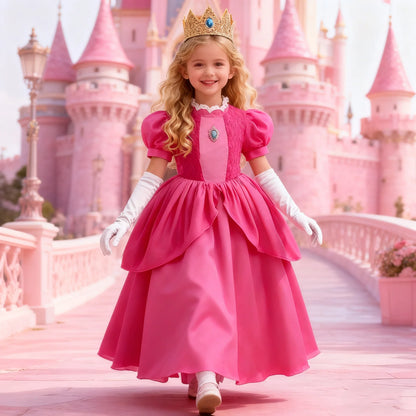 Peach Princess Costume For Girls Ball Gown Princess Dress Kids Cosplay Halloween Carnival Birthday Party Dress for 3-10 years