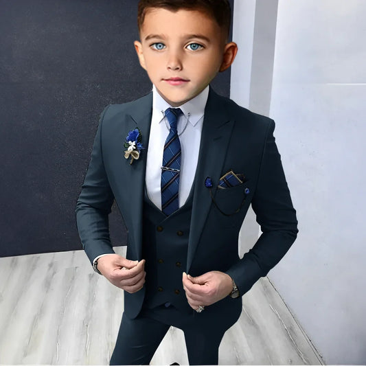 Formal Peak Lapel Suit Set 3 Pieces For Kids Perfirmance Outfit Host Costumes,Handsome Elegant Boys Slim Fit Suits Party Tuxedo