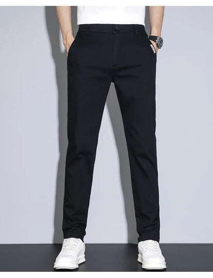 Spring Summer Thin Men's Slim Straight Casual Pants Fashion Korean Solid Color Elastic Comfortable Business Gray Trousers