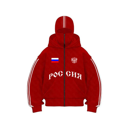 Russia Hot Sale Vintage Double Zip Hoodies Y2K Clothes Men Hip Hop Lettering Graphic Oversized Hoodies Sweatshirts Casual Jacket