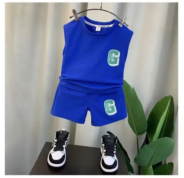 Summer Children Boys 2PCS Clothes Set Cotton Letter Bear Sleeveless Tops Tee Suit Thin Cool Sporty Shorts Kid Babys Boys Outfits