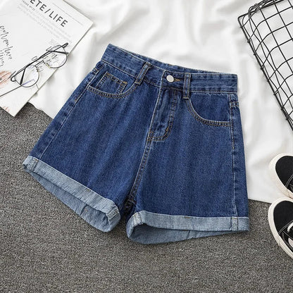 Wide Leg Denim Shorts With Belt Women Summer High Waist Pocket Hot Pants Streetwear Korean Fashion Casual Cowboy Jeans Shorts