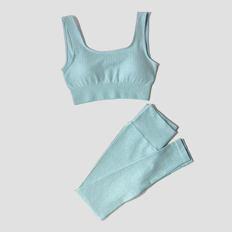 Women's Sportswear Yoga Set Workout Clothes Athletic Wear Sports Gym Legging Seamless Fitness Bra Crop Top Long Sleeve Yoga Suit
