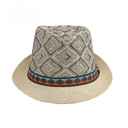 Men's Hat Woven Straw Sunshade Hat Casual Buckle Beach Sun White Wedding Black Belt Fedoras Jazz Hat Panama Cap