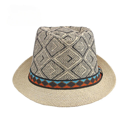 Men's Hat Woven Straw Sunshade Hat Casual Buckle Beach Sun White Wedding Black Belt Fedoras Jazz Hat Panama Cap