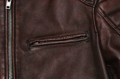2025 Vintage Brown Genuine Leather Jacket Real Natural Cowhide Men Motorcycle Biker Coat Mens Slim Calf Skin Coat