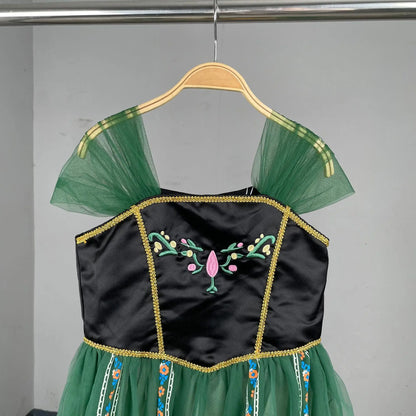 Girls' Summer Anna Frozen Baby Dress Child Green Dress Up Halloween Costume for Kids Princess Party Cosplay Dresses 2 to 8 Years