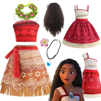 Summer Kids Princess Costume Children Disney Moana Halloween Dress Girl Vaiana Dinner Dress Ocean Adventure Pageant Disguise