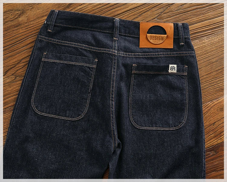Color fixing process plain wash denim pants men's straight cone four seasons can wear casual pants tide