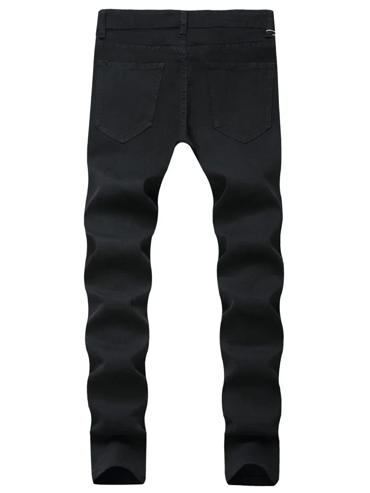 Skinny Fashion Men's Ripped Jeans Slim Breathable Soft Washed Streetwear Trousers Male Spring Autumn Elastic Hole Denim Pants