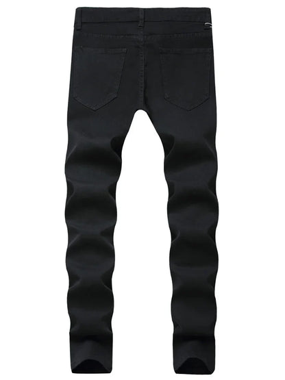 Skinny Fashion Men's Ripped Jeans Slim Breathable Soft Washed Streetwear Trousers Male Spring Autumn Elastic Hole Denim Pants
