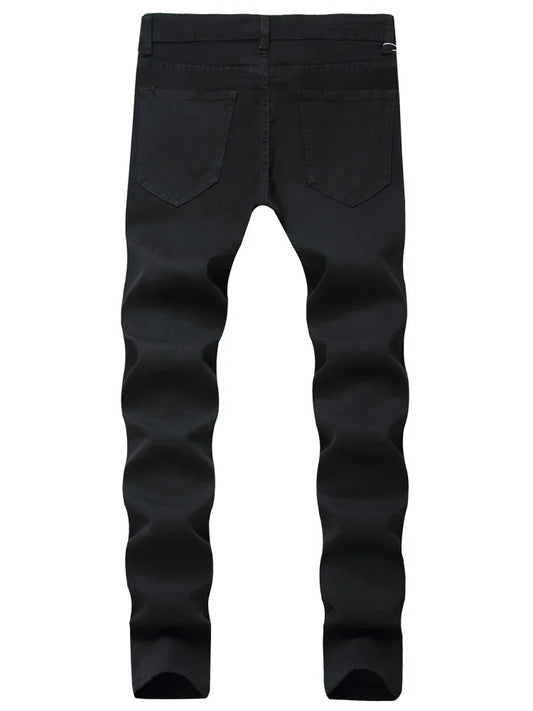 Skinny Fashion Men's Ripped Jeans Slim Breathable Soft Washed Streetwear Trousers Male Spring Autumn Elastic Hole Denim Pants