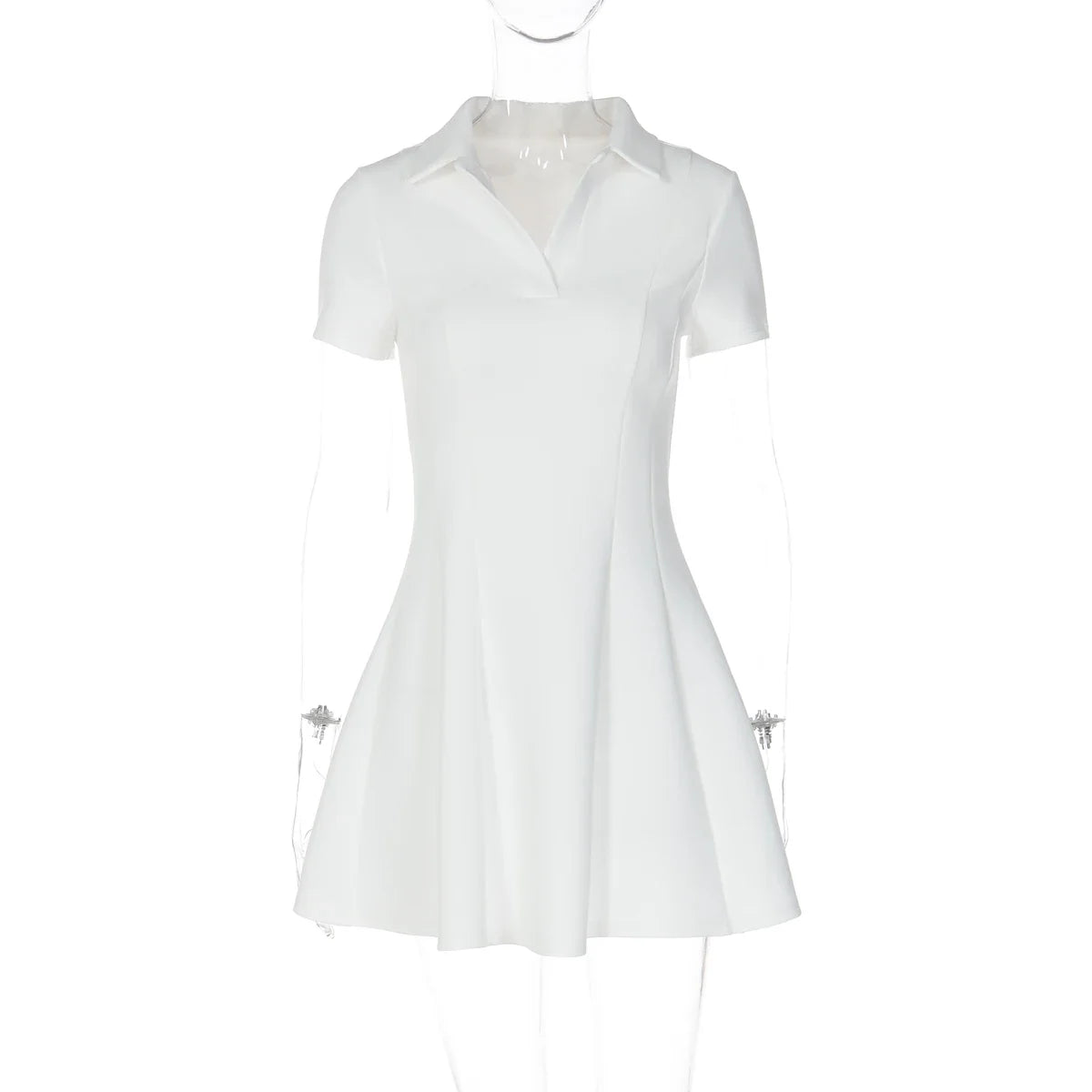 Turn-Down Collar Short Sleeve Slim Fit Mini Dress Women'S Solid Sexy Elegant Dress Birthday Party Vacation Summer Outfit