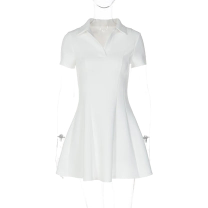 Turn-Down Collar Short Sleeve Slim Fit Mini Dress Women'S Solid Sexy Elegant Dress Birthday Party Vacation Summer Outfit