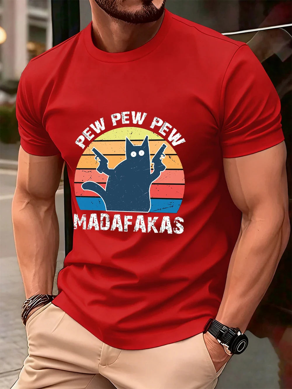 Pew Pew Pew Madafakas Prints Men'S T-Shirt Cotton Summer O-Neck Short Sleeve Tops Soft Oversized T Shirt Casual Mens Clothes