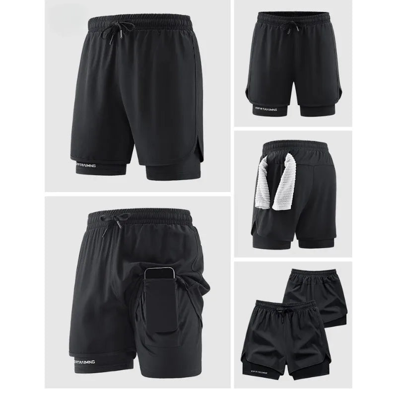 Men Running Shorts Gym Sports 2 in 1 Camo Quick Dry Workout Training Gym Fitness Jogging Short Sweatpants Summer Men Sportswear