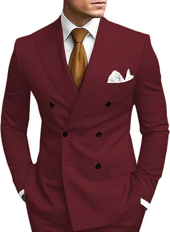 Man 2 Piece Outfit Set Double-breasted, Double-slit Suit for  Wedding Dresses Stage Costume Graduation Casual Suit