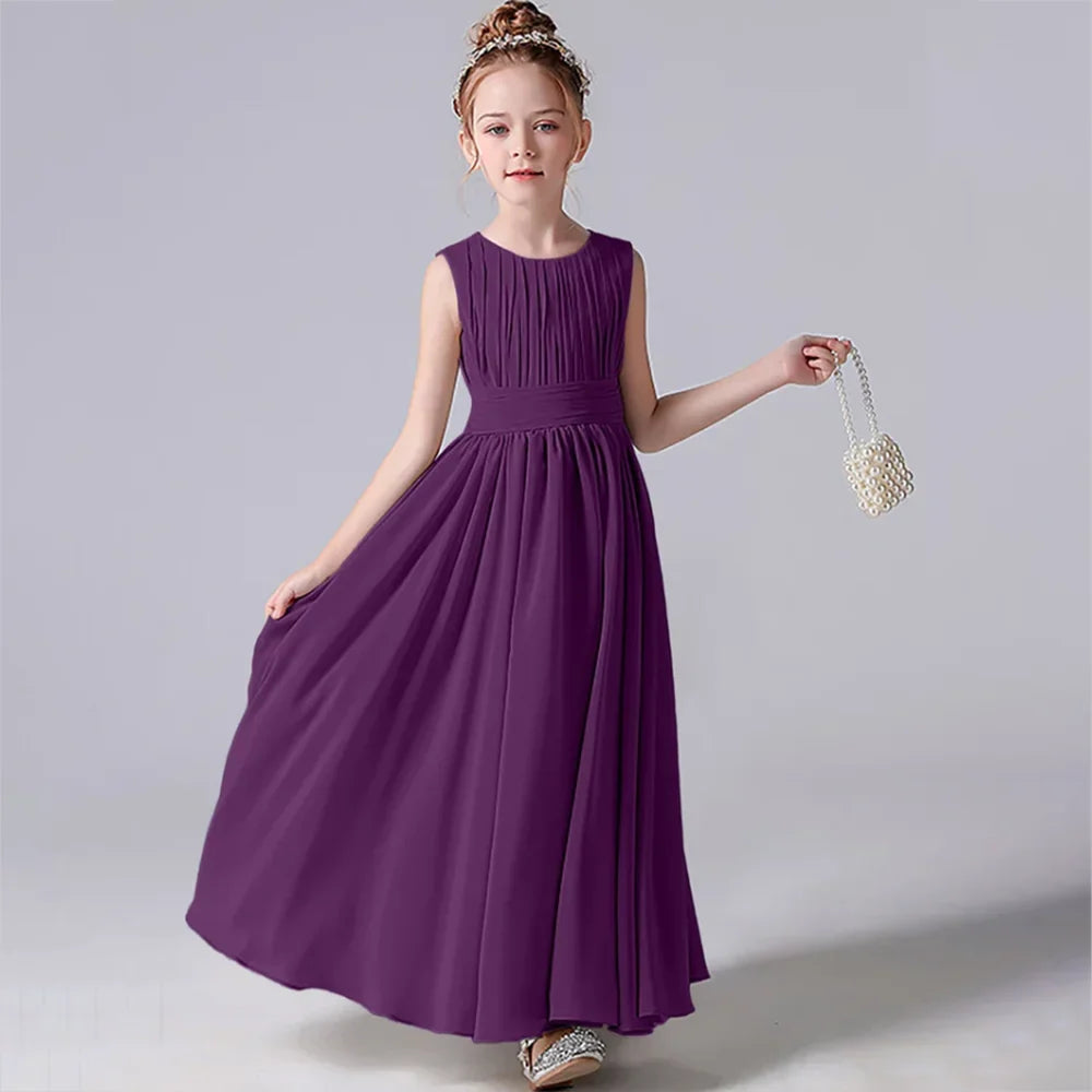 Customized Chiffon Pleated Flower Girl Dresses Sashe Kid Wedding Birthday Party Pageant Gowns Junior Bridesmaid Dress