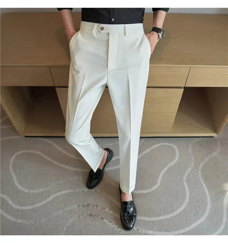 2024 New Men's Slim Fit Tapered Dress Pants Apricot Pearlescent Texture Business Casual Suit Trousers Spring Clothes