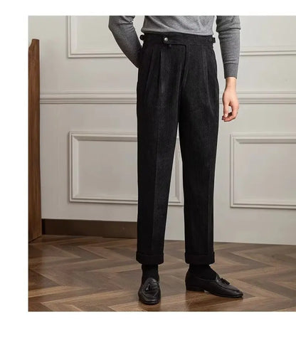 Classics Italian Naples Style Men's Suit Corduroy Pants Men High Waist Straight Work Formal British Business Brand Trousers Male