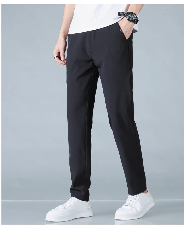 2025 Spring Summer Ultra-thin Men's Casual Pants Slim Straight Leg Elastic Waist Sports Jogging Trousers Fashion Men Golf Pants