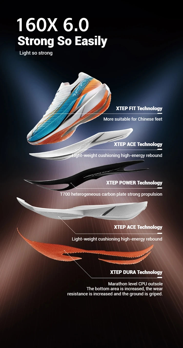 160X 6.0 Running Shoes Professional Marathon PB Carbon Plate For Men Cushioning Shock Absorption Sneakers 976319110057